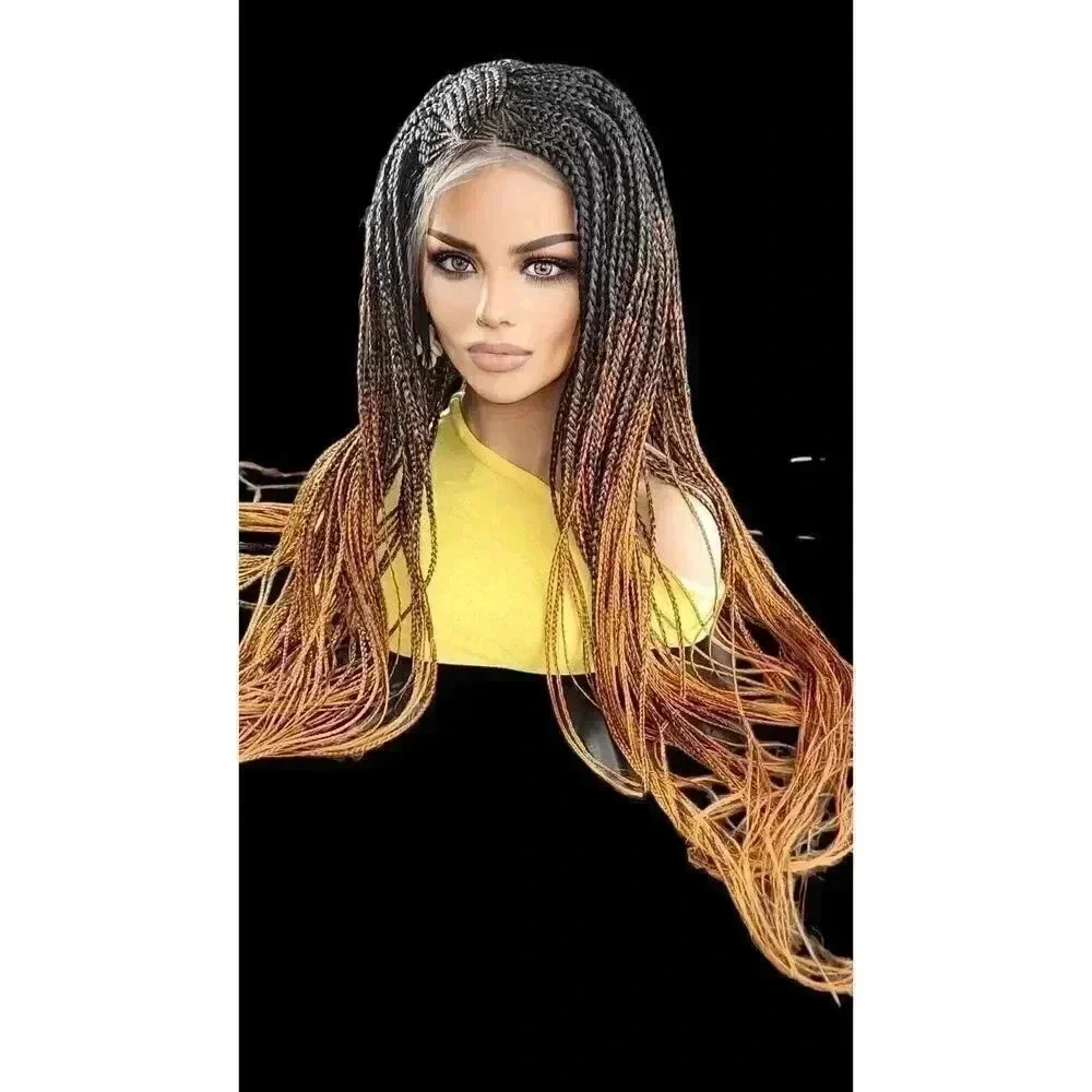 Handmade Auburn Ombre Braided Lace Wig -Box Braids & Cornrows | High-Quality NWT